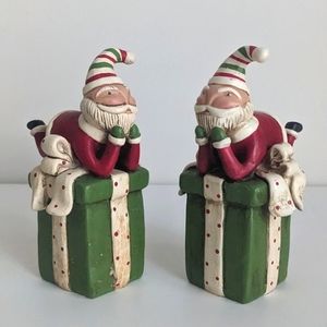 Folk Art Santa Set x 2 Figurine Christmas Artisan Vintage Charm Paper Mache Clay